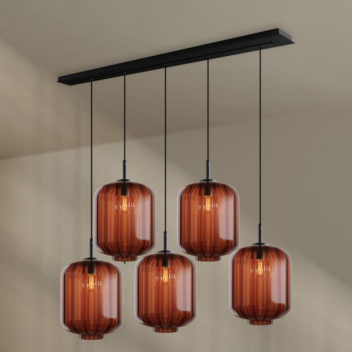 HÄNGELEUCHTE Velo 5-flammig Braun Ø 25cm - Schwarz/Braun, Glas (25/25/27cm) - s.luce