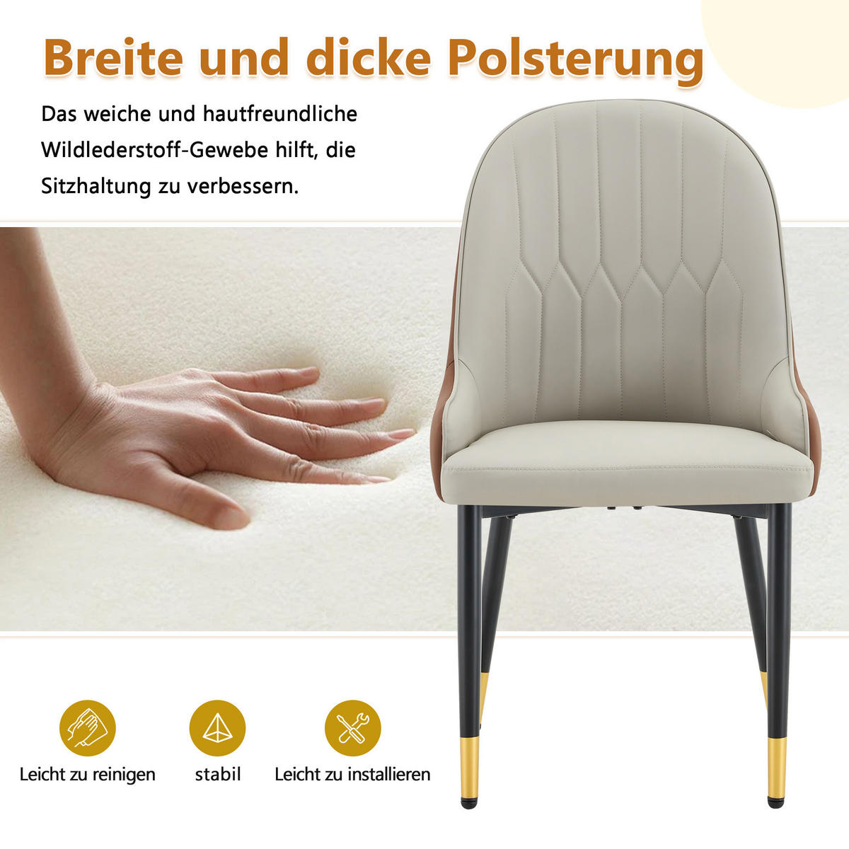 ARMLEHNSTUHL-SET DE-36680 2 Stück mit PU-Bezug und Metallbeinen Warmgrau/Braun - Multicolor, Metall (44/91/47.3cm) - ComfortXL