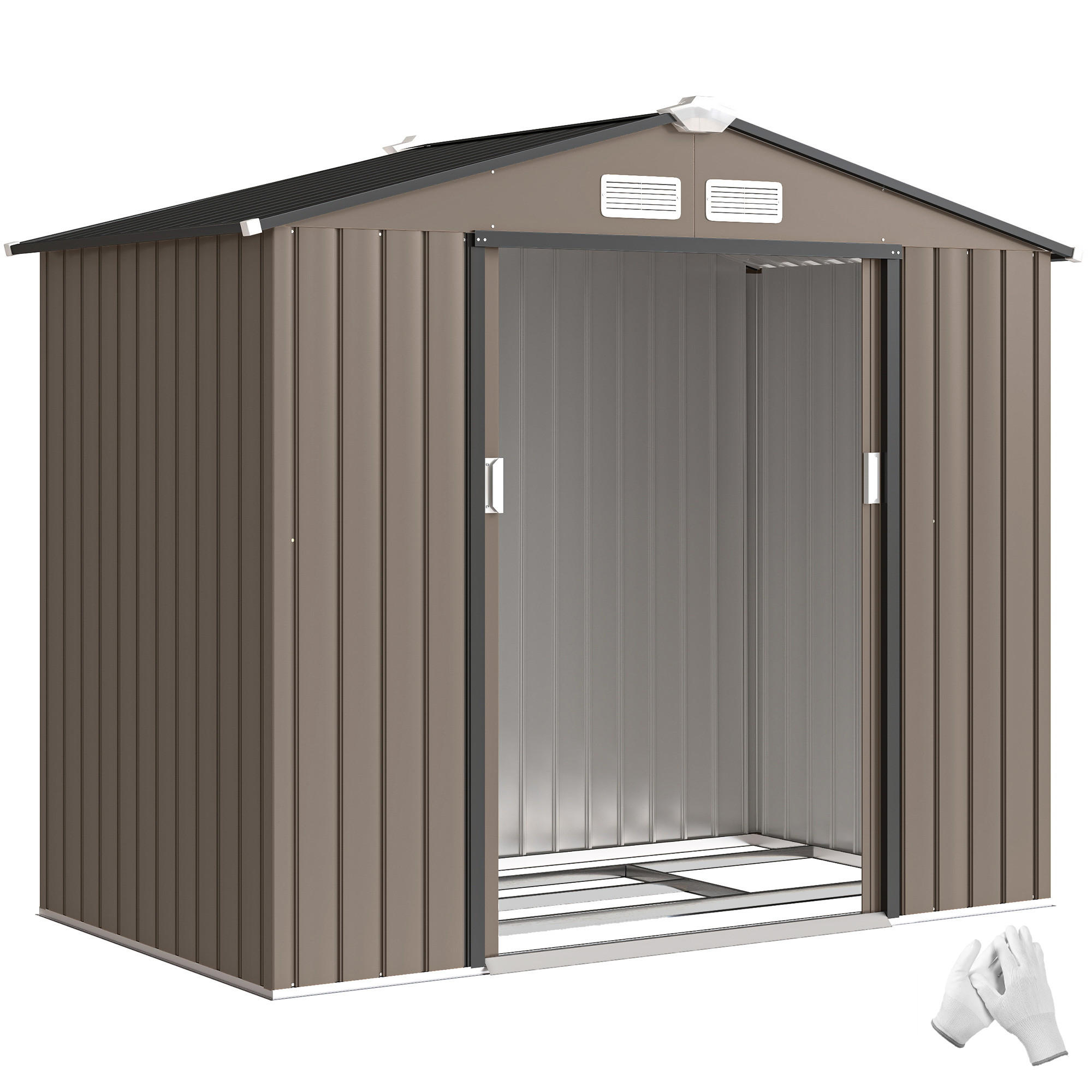 GERÄTEHAUS DE-16844 2,77 m² mit Schiebetür Braun - Braun, Metall (130/185/213cm) - ComfortXL