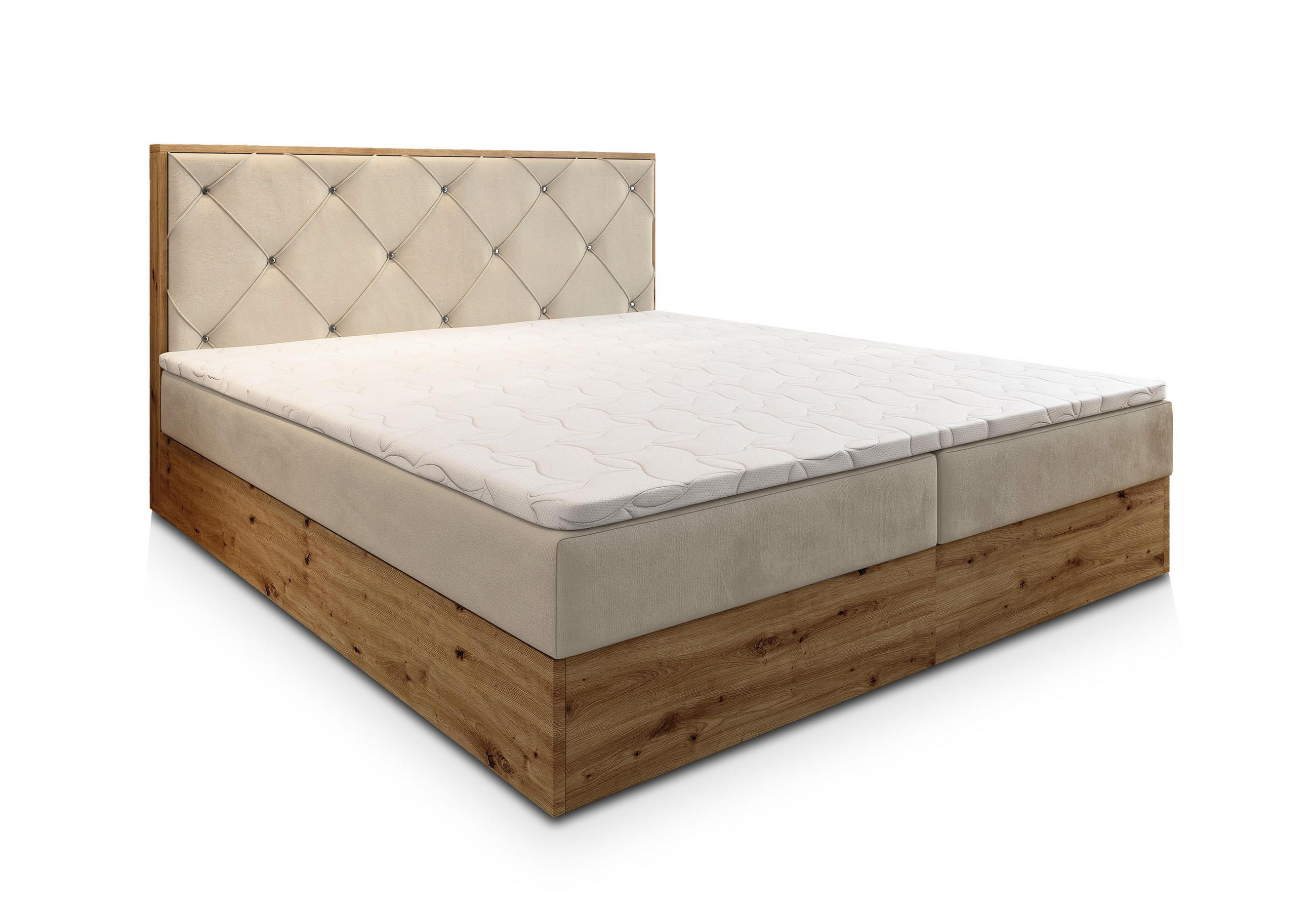 BOXBETT FOSCO 140x200 cm mit Matratze und Topper - Beige - Beige, Holz (140/200cm) - MASSENO