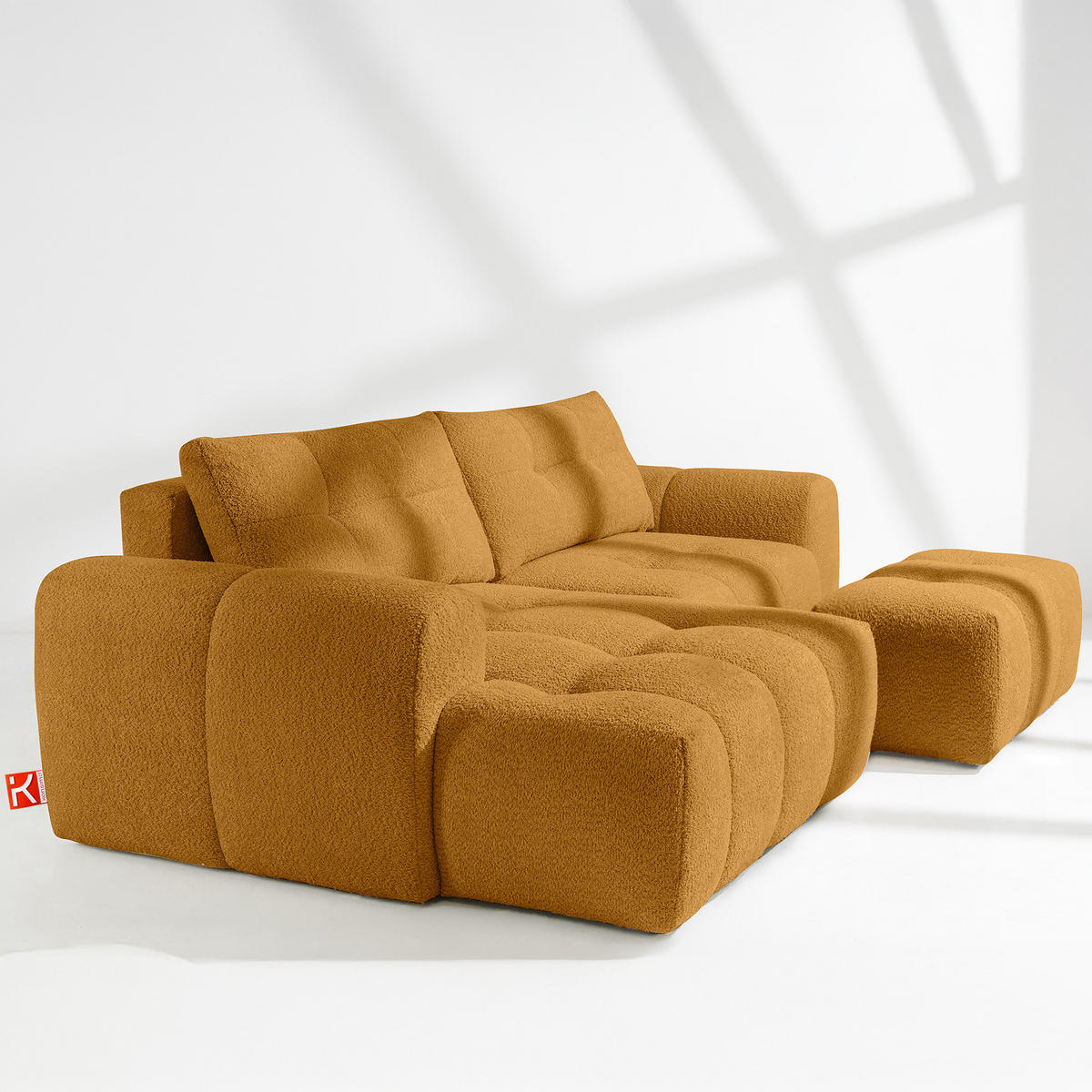 ECKSOFA LINKS RAVIA, Bouclé, Honigfarbe - Honig, Holz/Textil (256/104cm) - KONSIMO®