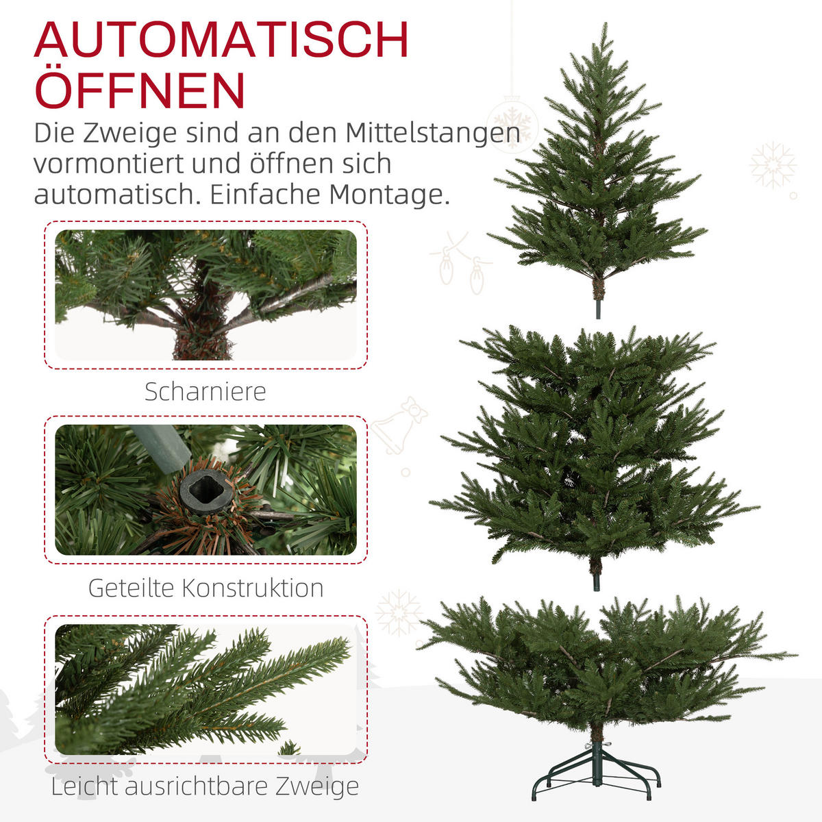 KÜNSTLICHER Weihnachtsbaum, 183 cm Christbaum mit 2380 Spitzen, Metallständer - Grün, Kunststoff (183cm) - HOMCOM
