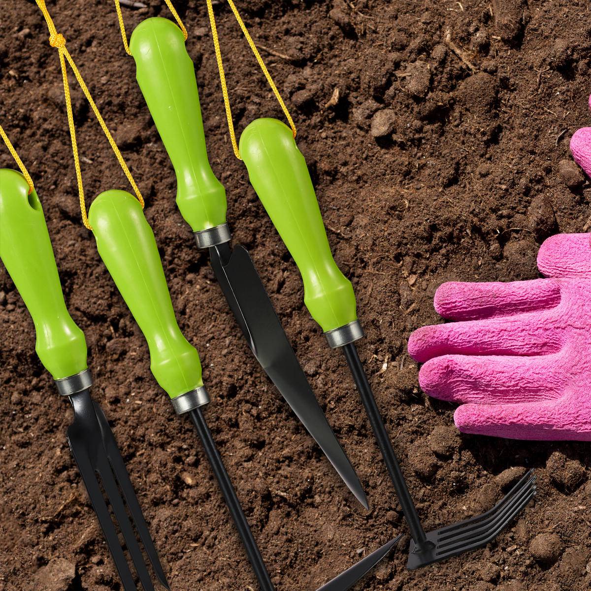 GARTENWERKZEUG 4tlg. - Multicolor, Kunststoff/Metall (8/27.5/3.5cm) - Relaxdays