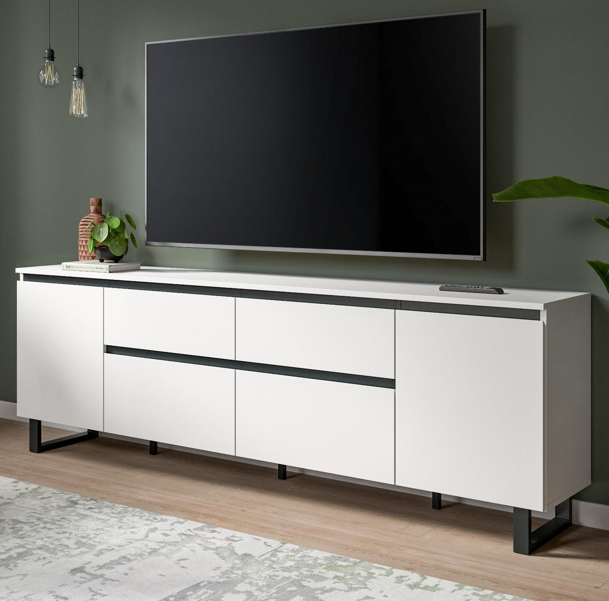 TV-LOWBOARD weiß, schwarz, TV Unterteil 188 x 65 cm, Soft-Close und Komforthöhe, Gelia - Schwarz/Weiß, Holzwerkstoff/Metall (188/65/36cm) - Inn.Furn