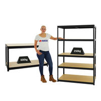 WERKBANK Big Dino höhenverstellbar & 1x SCHWERLASTREGAL Big Elephant M Set Fachlast bis zu 600 kg Schwarz - Schwarz, Metall (240/180/60cm) - PROREGAL