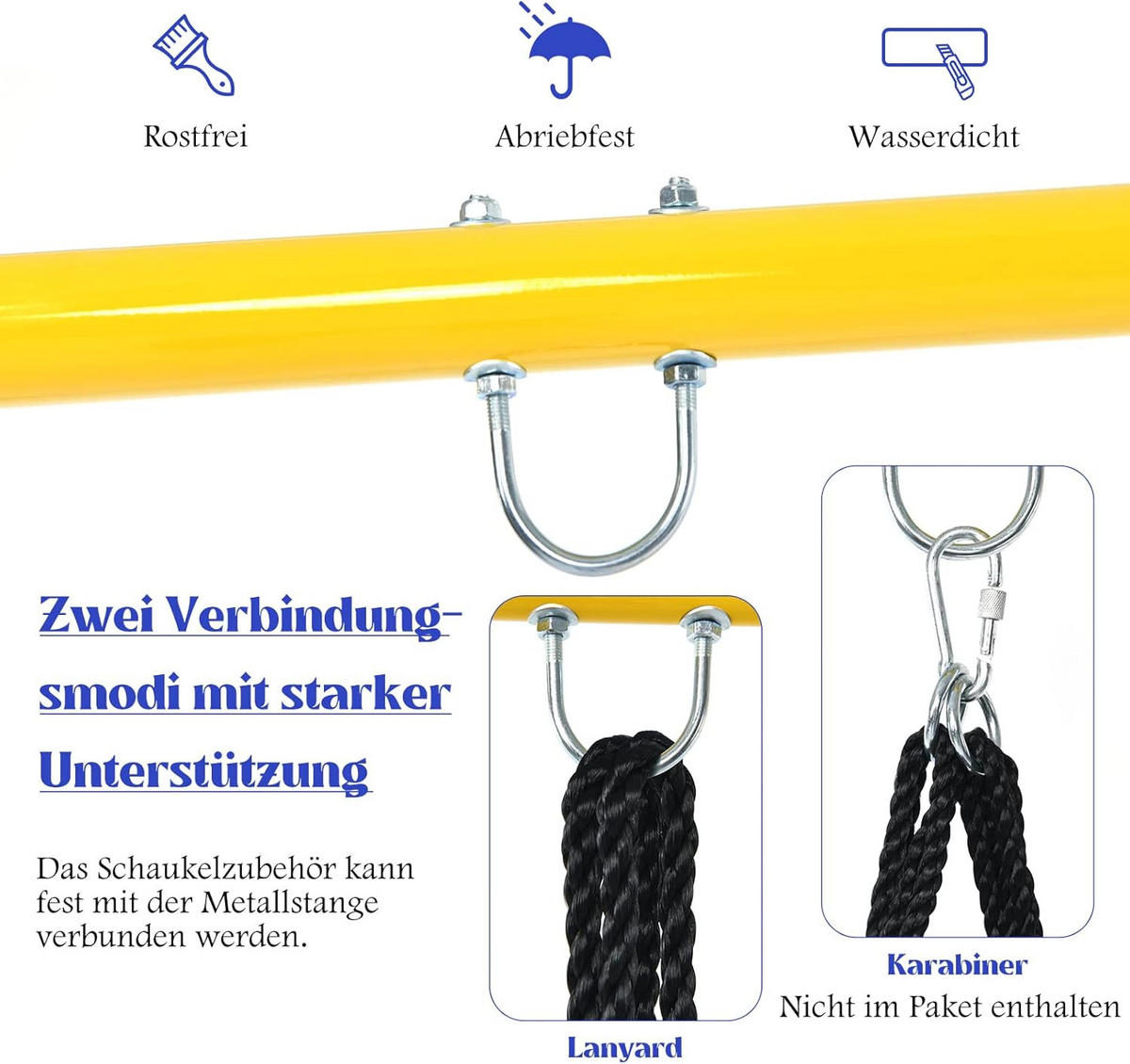 KINDERSCHAUKEL Gelb-blau - Multicolor, Metall (196/180/185cm) - COSTWAY