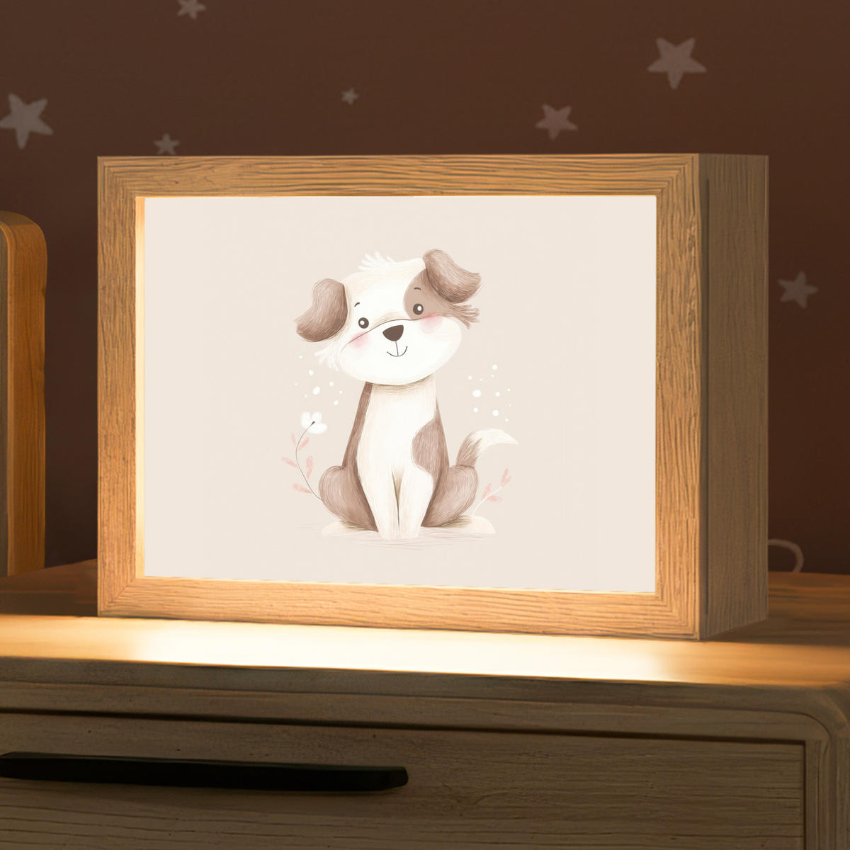 NACHTTISCHLAMPE Hund - Gefleckt - Braun 20x15 cm - Beige, Holzwerkstoff (8/20/15cm)