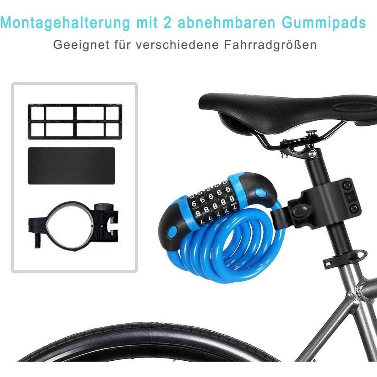 KABELSCHLOSS 120 cm mit Zahlencode blau - Multicolor, Kunststoff (4.1/16/15.3cm)