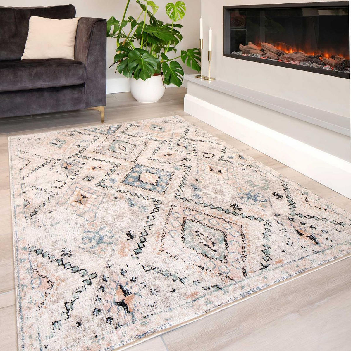 VINTAGE-TEPPICH Ikaro Kemp Blue Beige - Beige, Textil (119/170cm) - Kukoon Rugs