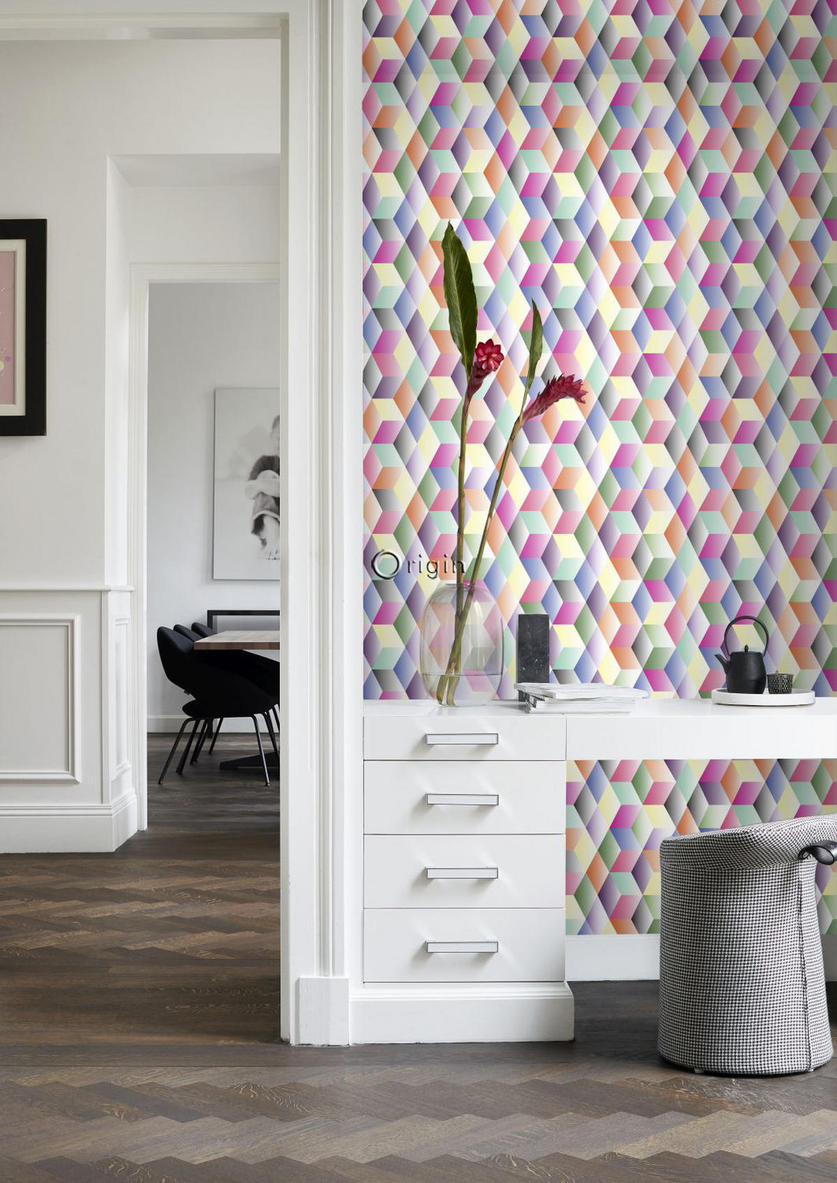 XXL-VLIESTAPETE grafisches Muster 50 x 900 cm - Pink, Papier (50/900cm) - Origin Wallcoverings