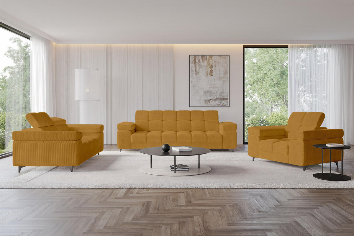 SOFA 2-Sitzer LORD-S1 194x97x90 cm Senfgelb Cord - Dunkelgelb, Holzwerkstoff/Textil (194/90/97cm) - ALTDECOR