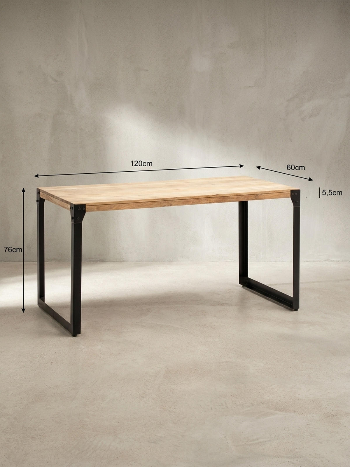 ESSTISCH Massivholz Metall Rechteckig Industrial, Akazie 120x60x76 cm - Schwarz/Akaziefarben, Holz/Metall (60/120/76cm) - KADIMA DESIGN