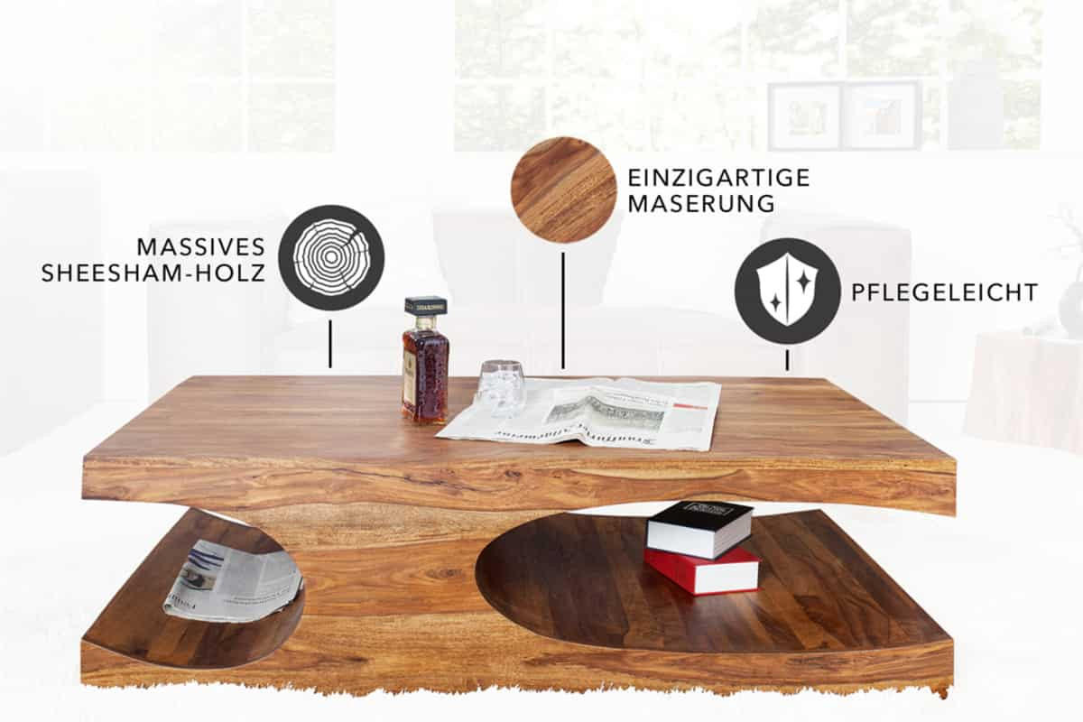 COUCHTISCH CUBUS Sheesham Natur 120 cm - Braun, Holz (70/118/37cm) - riess-ambiente