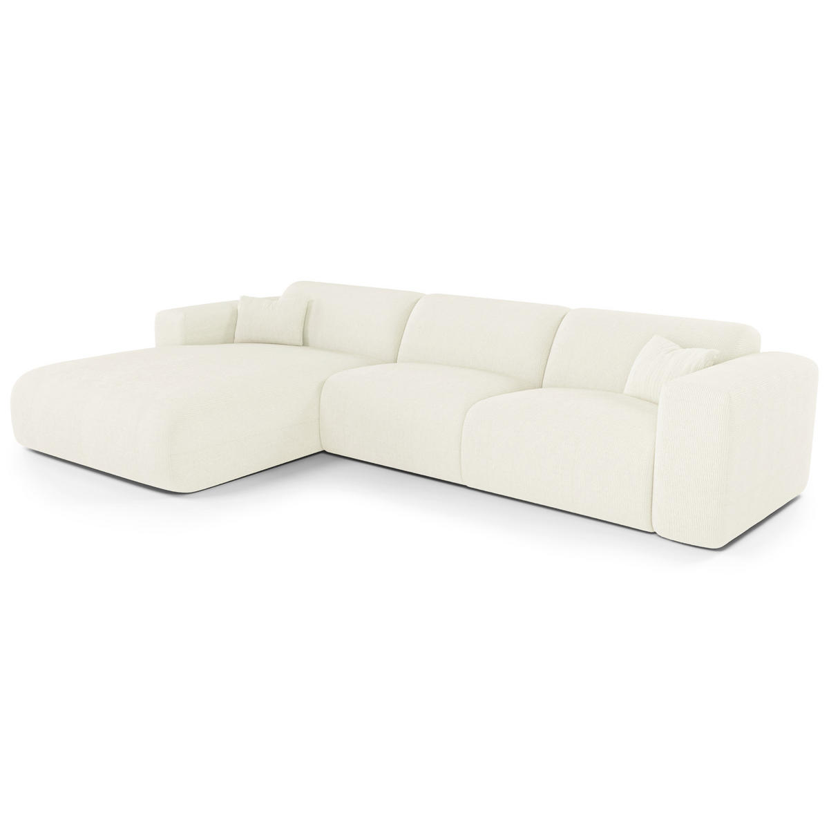 ECKSOFA LINKS SCHLAFSOFA Gerippter Samt Creme 280cm - Creme, Textil (165/280cm) - Sia Home