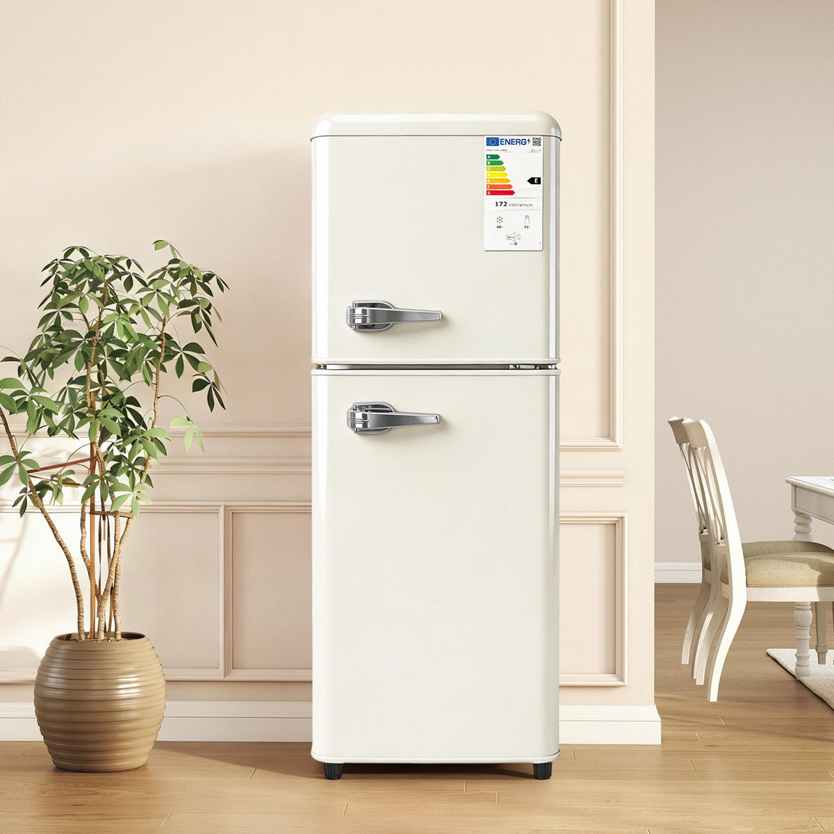 KÜHL-GEFRIER-KOMBINATION 112 l, 72 l Kühlvolumen, 40 l Gefriervolumen, Energieeffizienzklasse E, Cremeweiß - Creme, Metall (48.5/68/41cm) - FOHERE