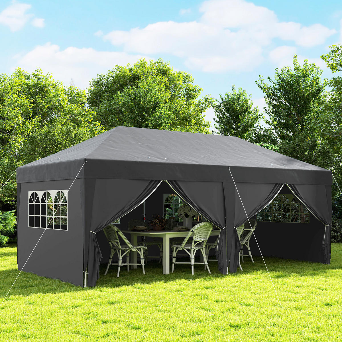 FALTPAVILLON Stahl Oxfordstoff Schwarz - Schwarz, Textil/Metall (295/285/590cm) - Outsunny