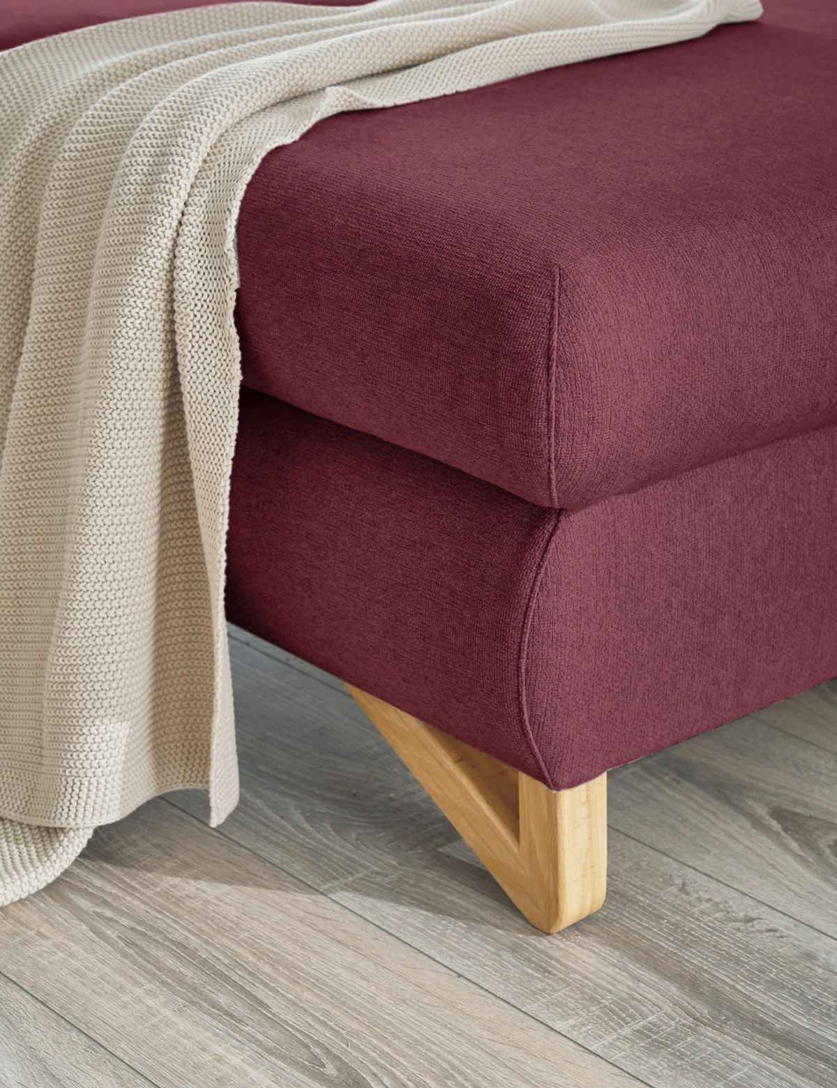 ECKSOFA bordeaux Velours, Sofa mit Bettfunktion und Stauraum 284 cm - Bordeaux, Holz/Textil (166/284cm) - Furn.Design