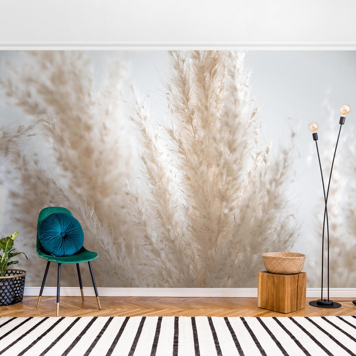 FOTOTAPETE Zartes Pampasgras Close Up 336/225 cm - Eichefarben, Papier (336/225cm) - Bilderwelten