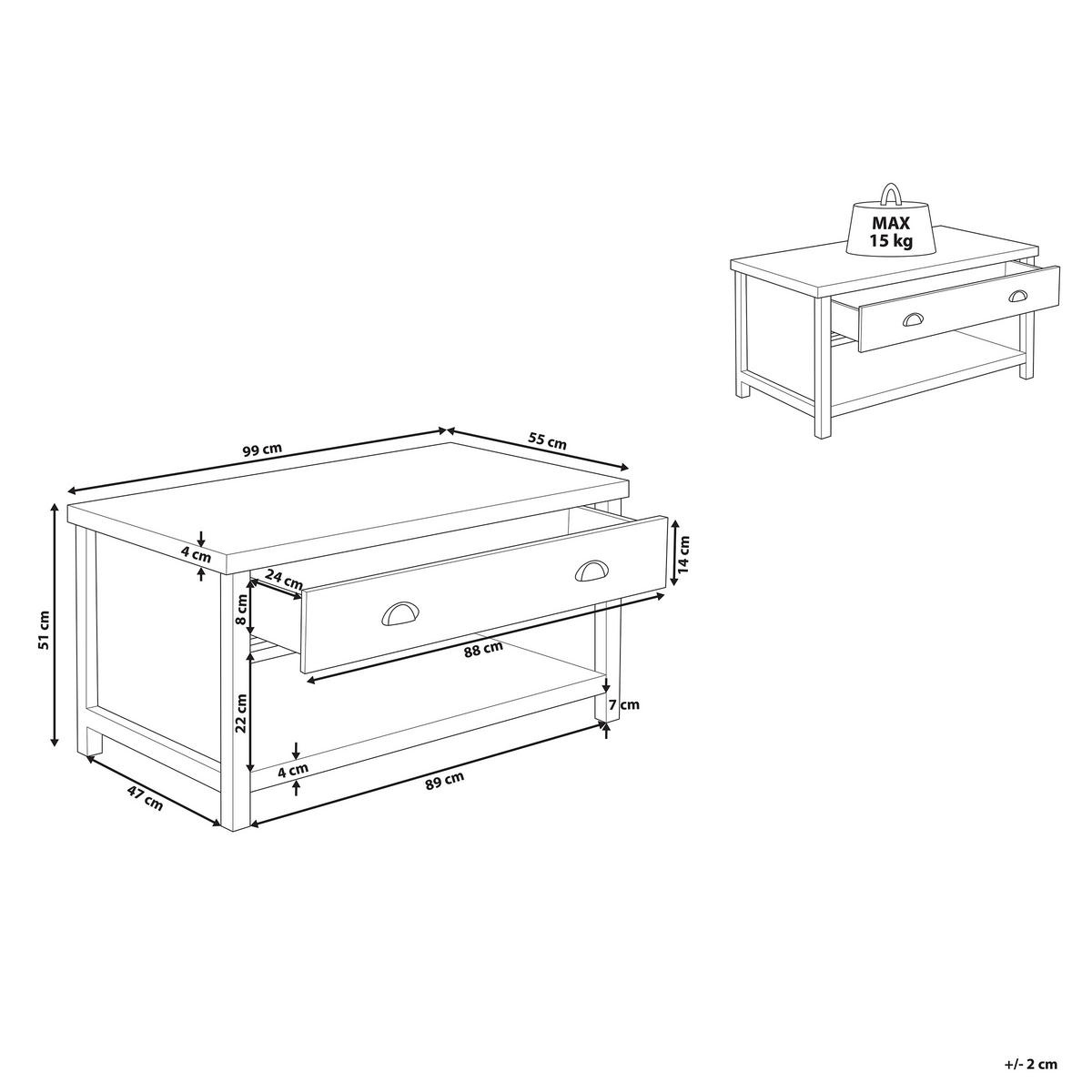 COUCHTISCH grau/heller Holzfarbton rechteckig Clio - Hellbraun/Silberfarben, Holzwerkstoff (55/99/51cm) - Beliani