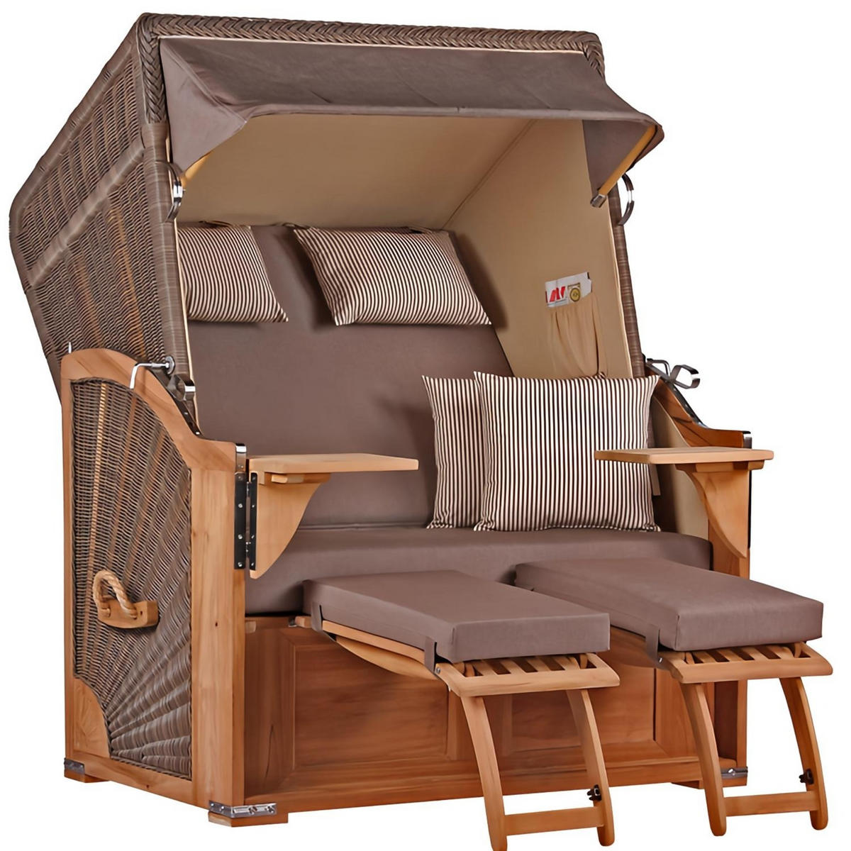 STRANDKORB SEEBLICK 2 Sitzer Teak - Taupe/Braun, Metall (125/170/80cm) - Mr. Deko
