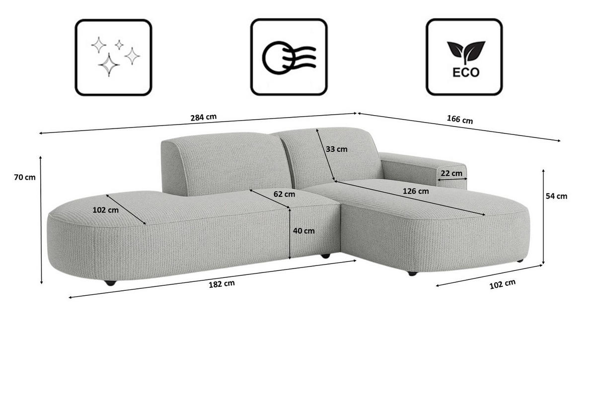 ECKSOFA Cursal Atelier, Stoff Artico, Cement, Rechts - Grau, Holz (284/166cm) - Kaiser Möbel