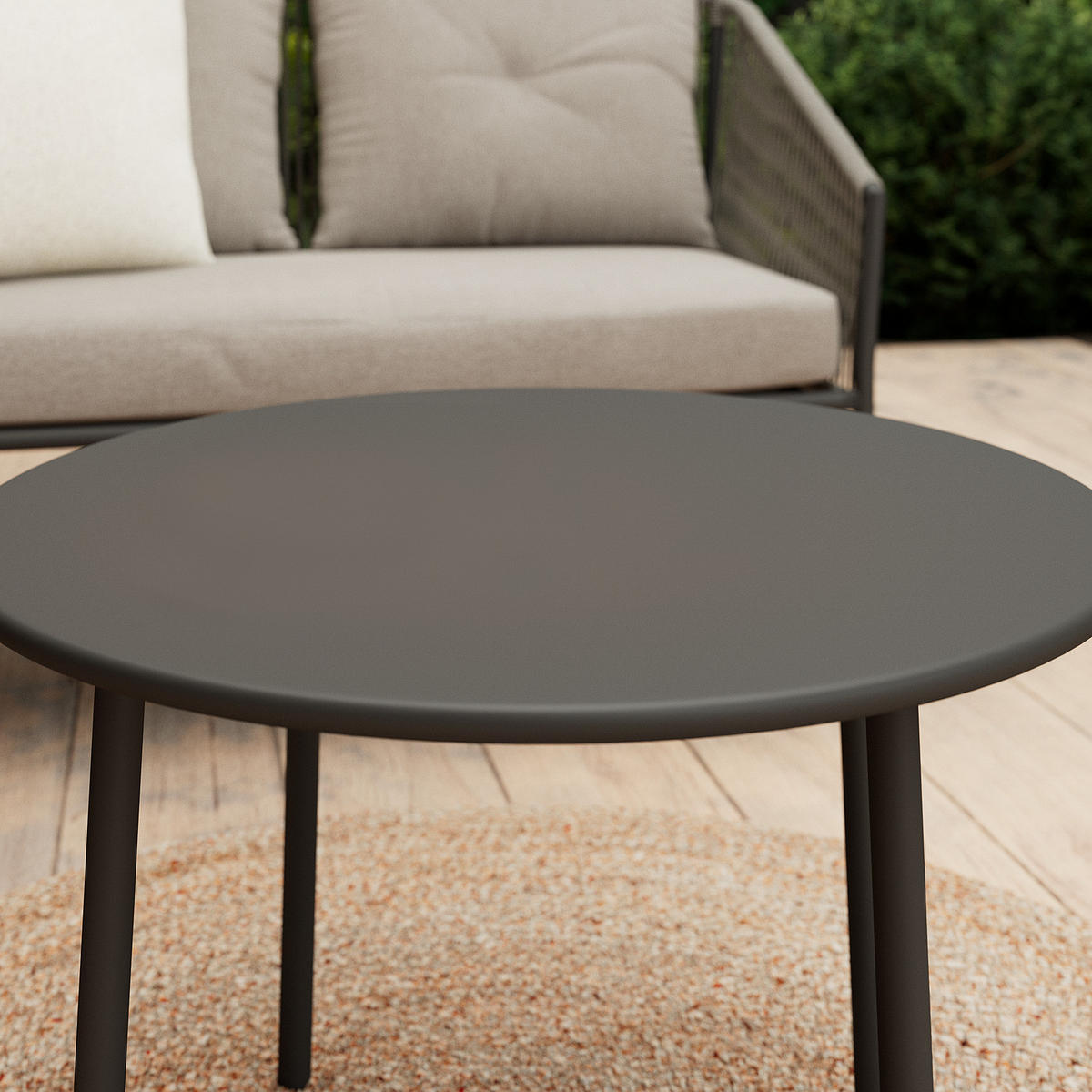 GARTENSITZGRUPPE - Eisen / Polyester - Anthrazit / Beige - 4-teilig - Anthrazit/Braun, Textil/Metall - home24