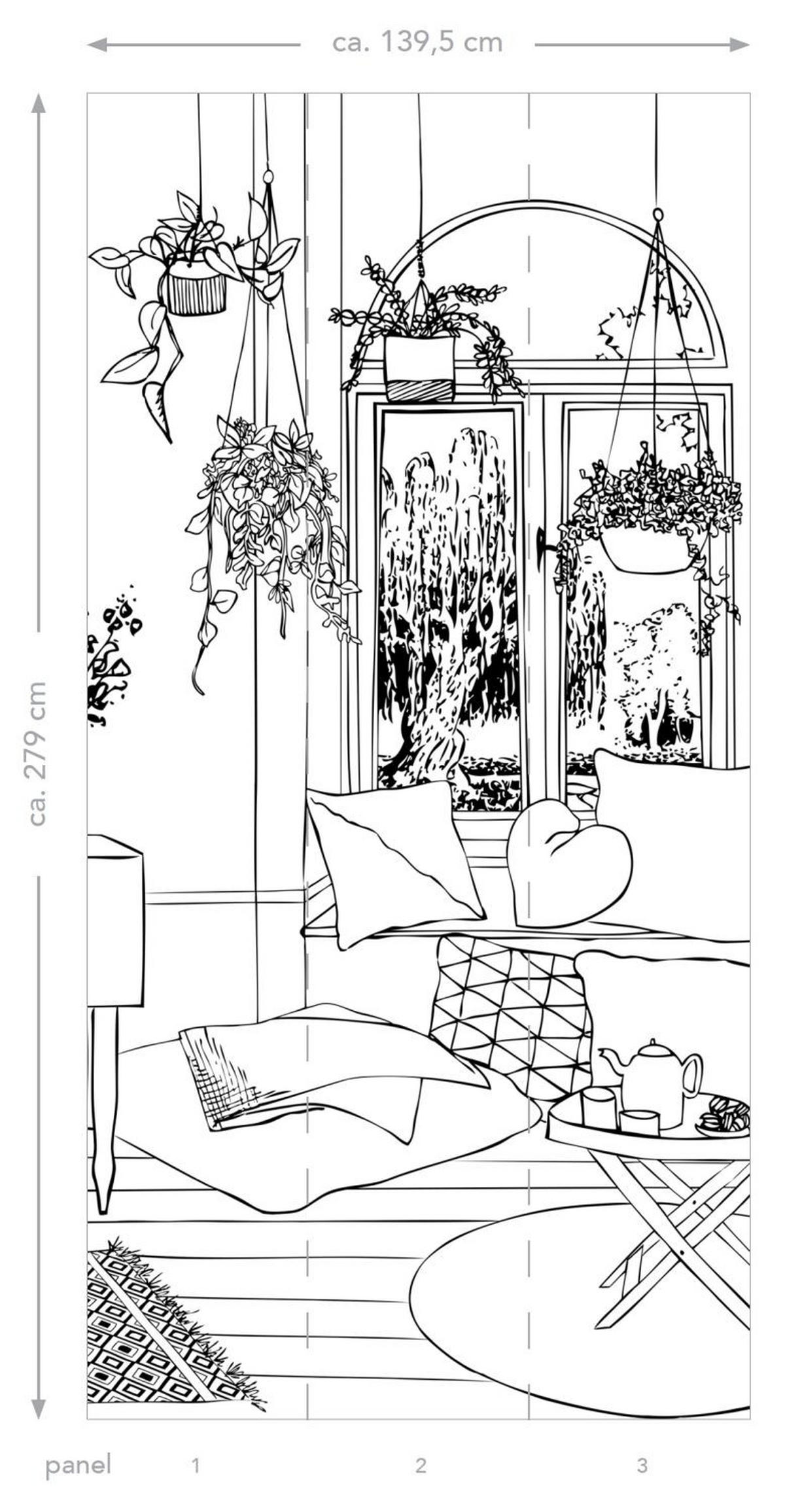 FOTOTAPETE Wohnzimmerzeichnung 139.5 x 279 cm - Schwarz, Papier (139.5/279cm) - ESTAhome