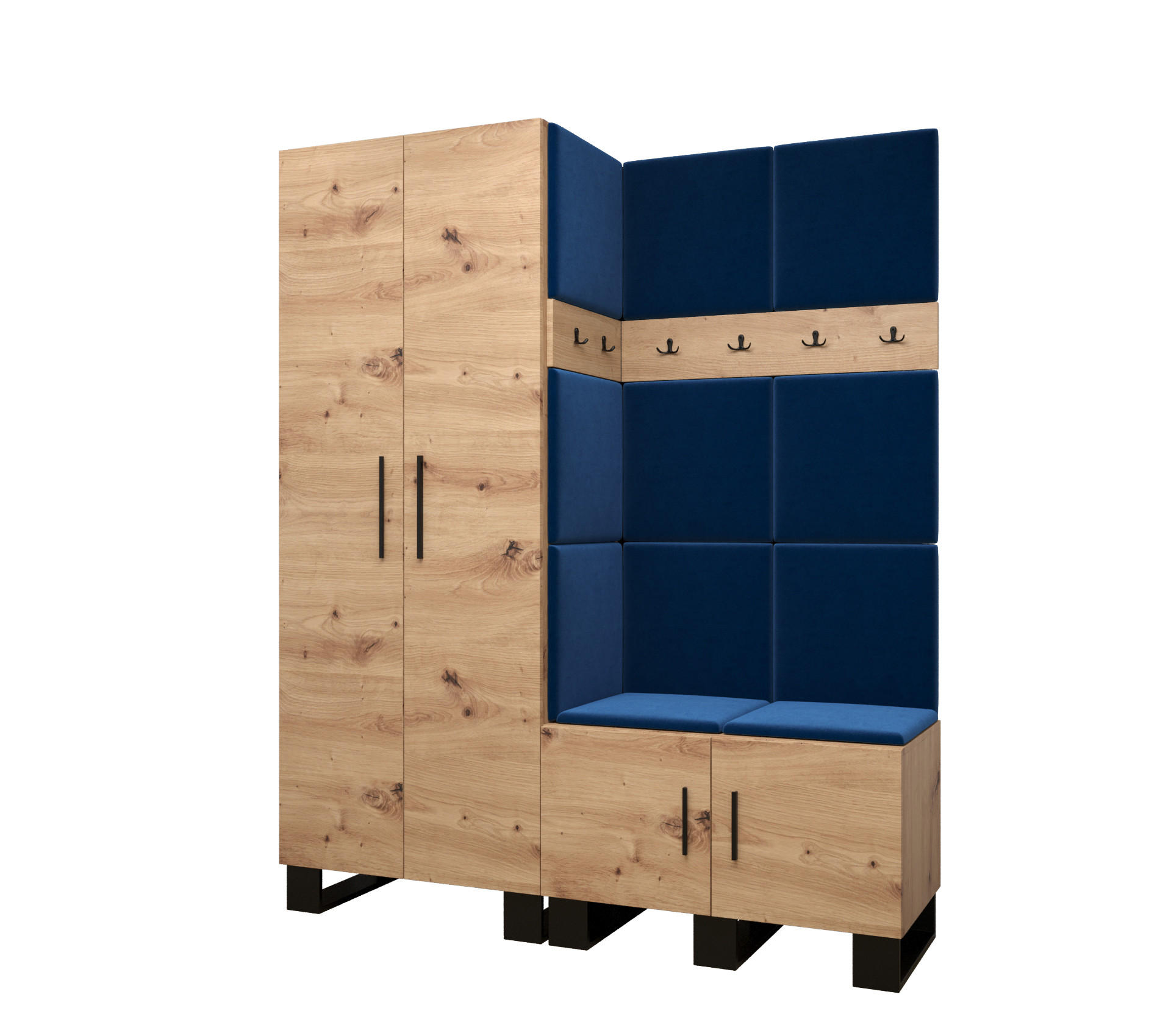 Abiks Möbel Garderoben-Set Eiche Artisan, Dunkelblau 158x196x45.6 cm