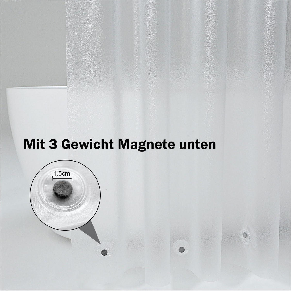 DUSCHVORHANG 120 x 180 cm Weiß Halbtransparent mit Magneten - Transparent, Kunststoff (120/180cm)