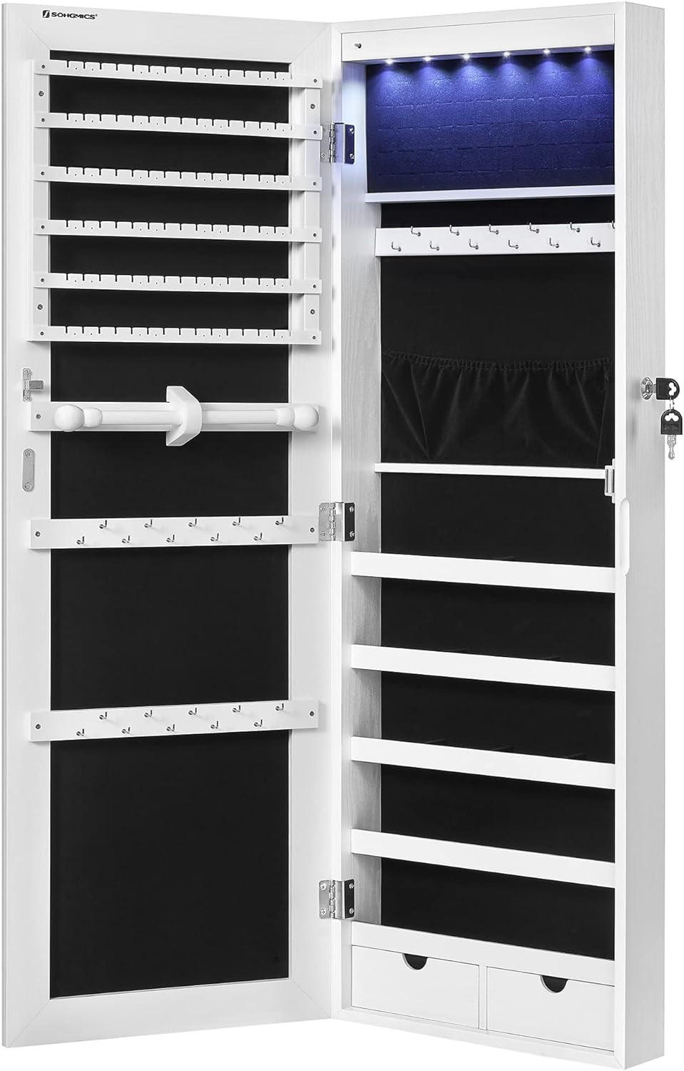 SCHMUCKSCHRANK Weiß 37x9,3 cm JJC99WT Mit Spiegel - Weiß, Holz (37/108/9.3cm)