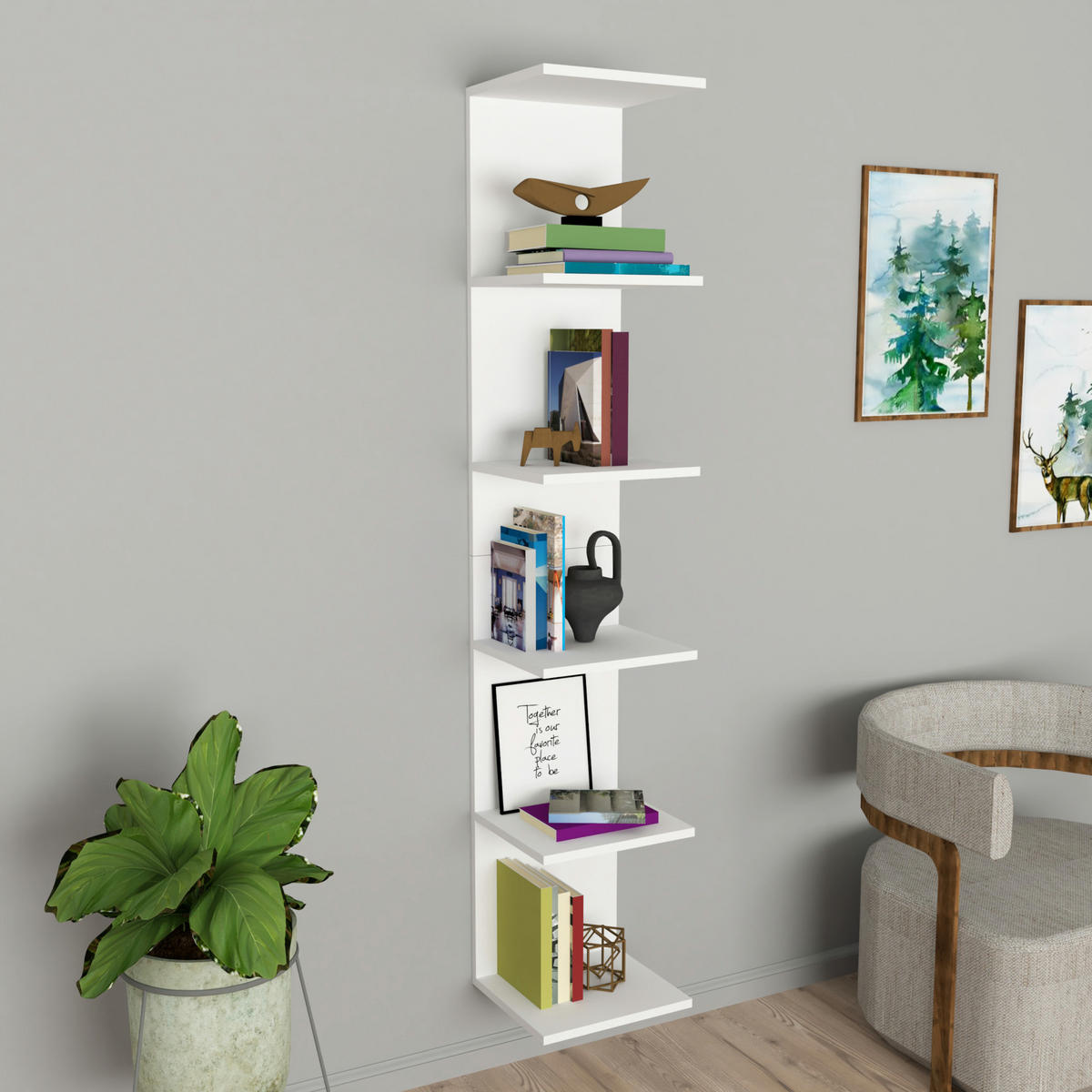 WANDREGAL Surahammar - Weiß, Holzwerkstoff (34.5/180/30cm) - [en.casa]