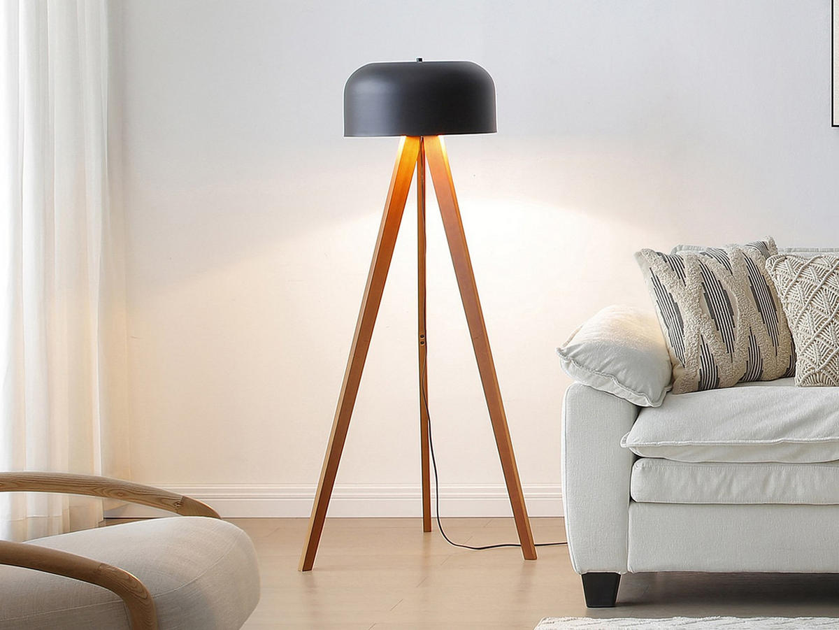 STEHLAMPE - 42 cm x 42 cm - holz - schwarz, naturfarben dunkel Pavico - Schwarz/Naturfarben, Holz (42/42/145cm) - Vente-Unique