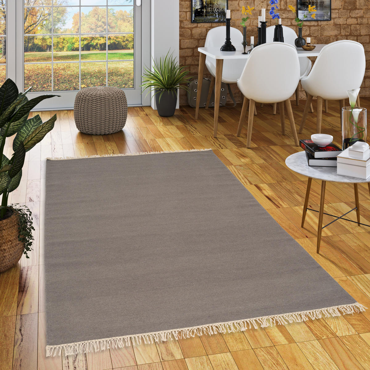 WOLLE NATUR TEPPICH KELIM MILA - Anthrazit, Textil (120/180cm) - Pergamon