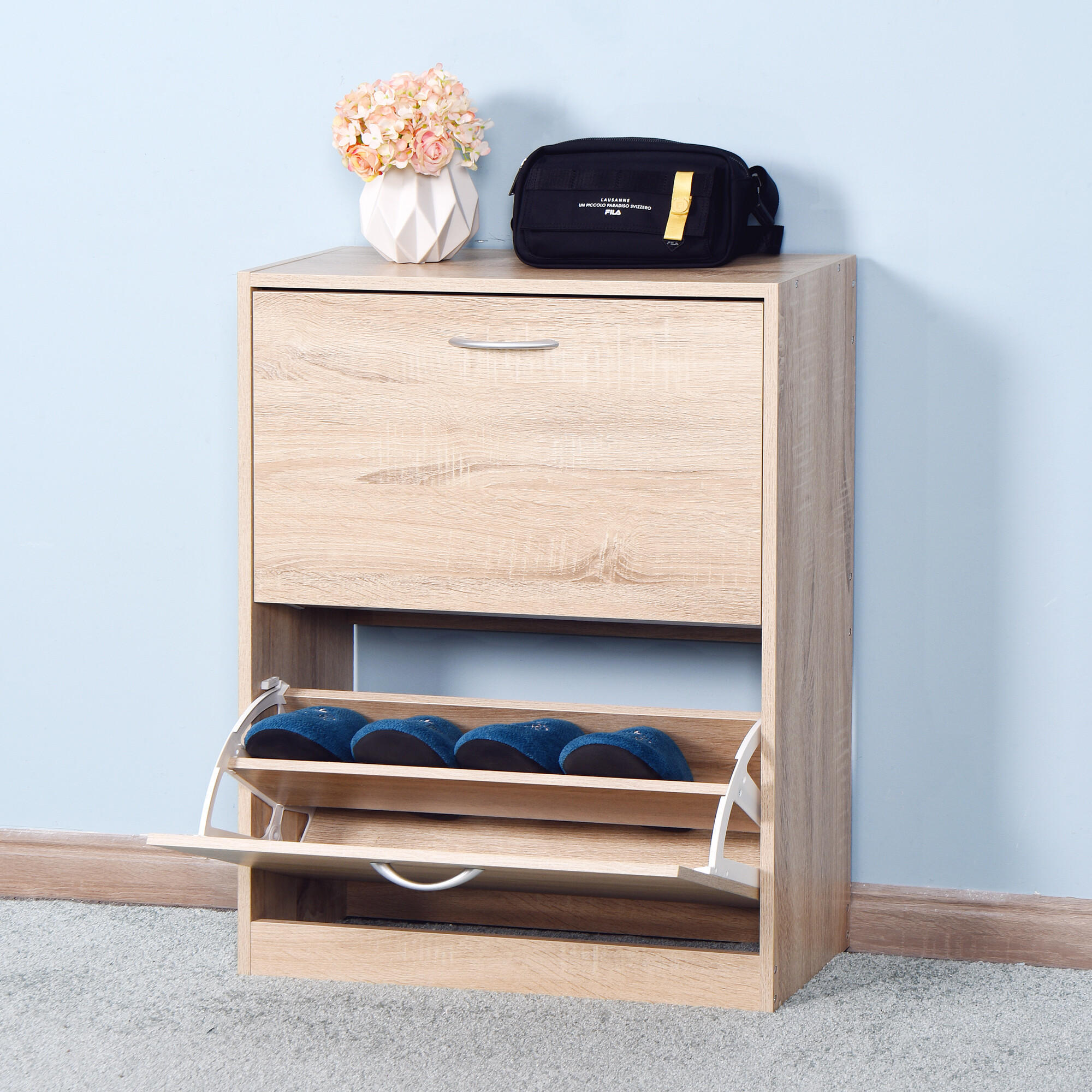 SCHUHSCHRANK mit 2 Klappen 62/24/80 cm - Hellbraun, Holzwerkstoff (24/80/62cm) - Urban Meuble