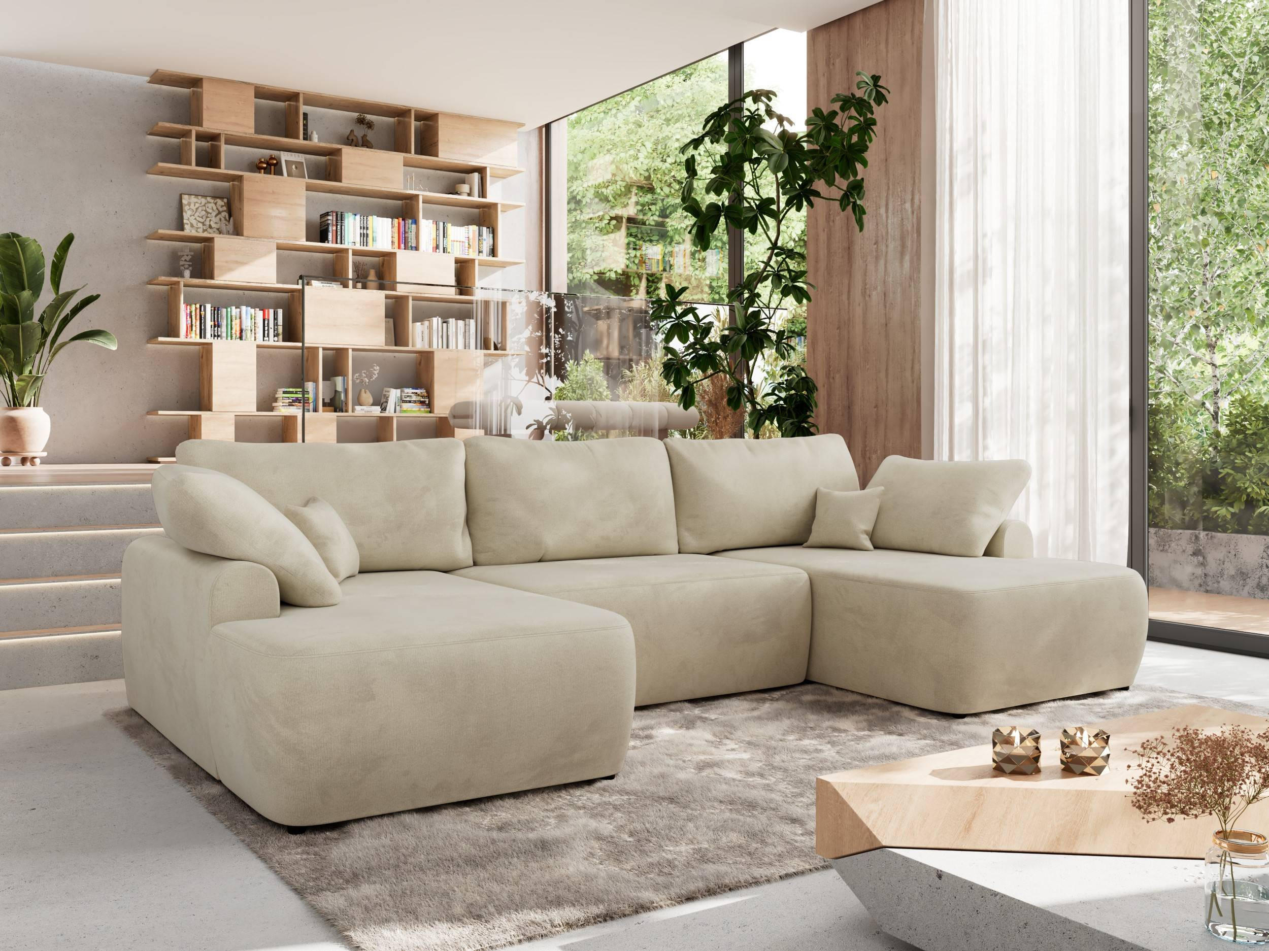WOHNLANDSCHAFT CUBO U Beige Velvet - Beige/Schwarz, Kunststoff/Textil (370/100/187cm) - MKS
