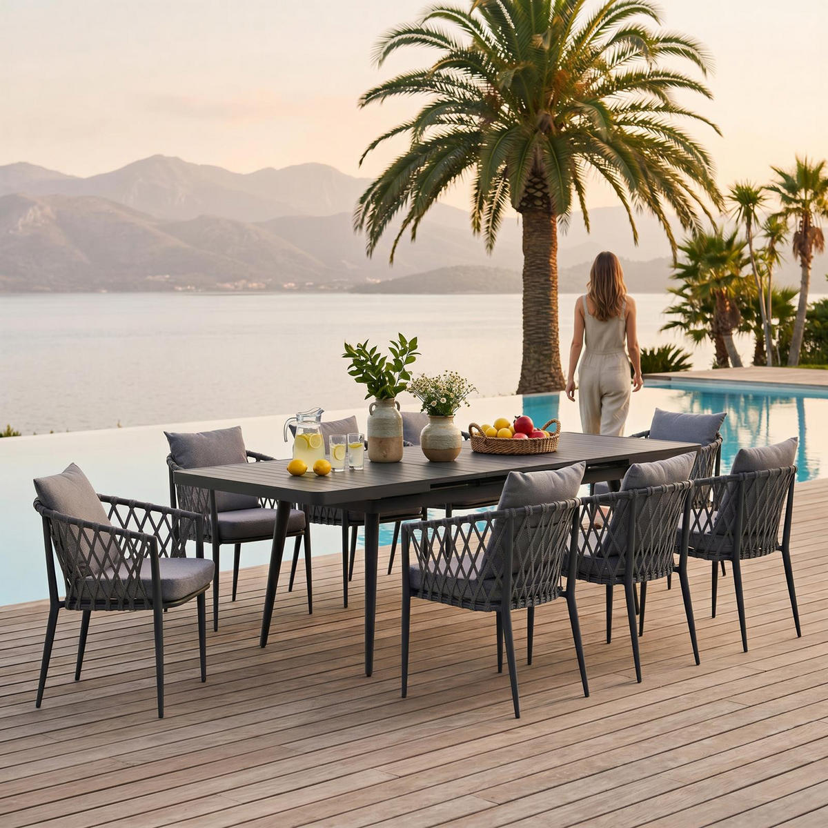 GARTENMÖBEL SET SUNNY 9er Set grau, schwarz - Grau, Metall - IDIMEX