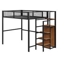 HOCHBETT 140/200 cm schwarz mit Sicherheitsleiter und Aufbewahrungsregal - Schwarz, Metall (140/200cm) - OKWISH