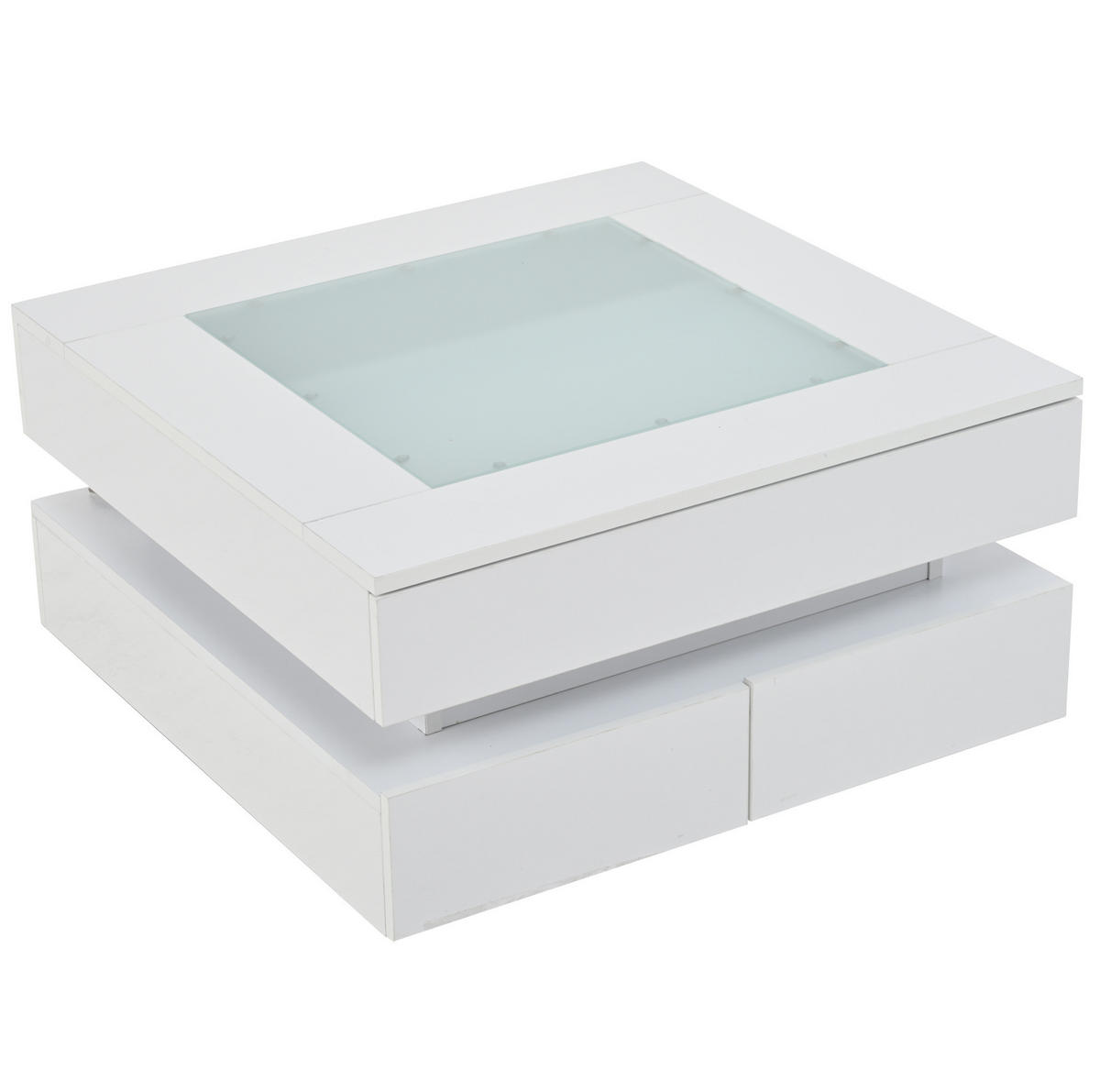 COUCHTISCH 70/70/35 cm mit LED-Beleuchtung, 3 Schubladen und Glastischplatte, Weiß - Weiß, Holzwerkstoff (70/70/35cm) - Modfu