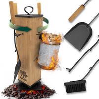 KAMINBESTECK FireMaster mit Zündholzkorb aus Filz - Hellgrau, Holz/Kunststoff (18/58/18cm) - OAKAGE
