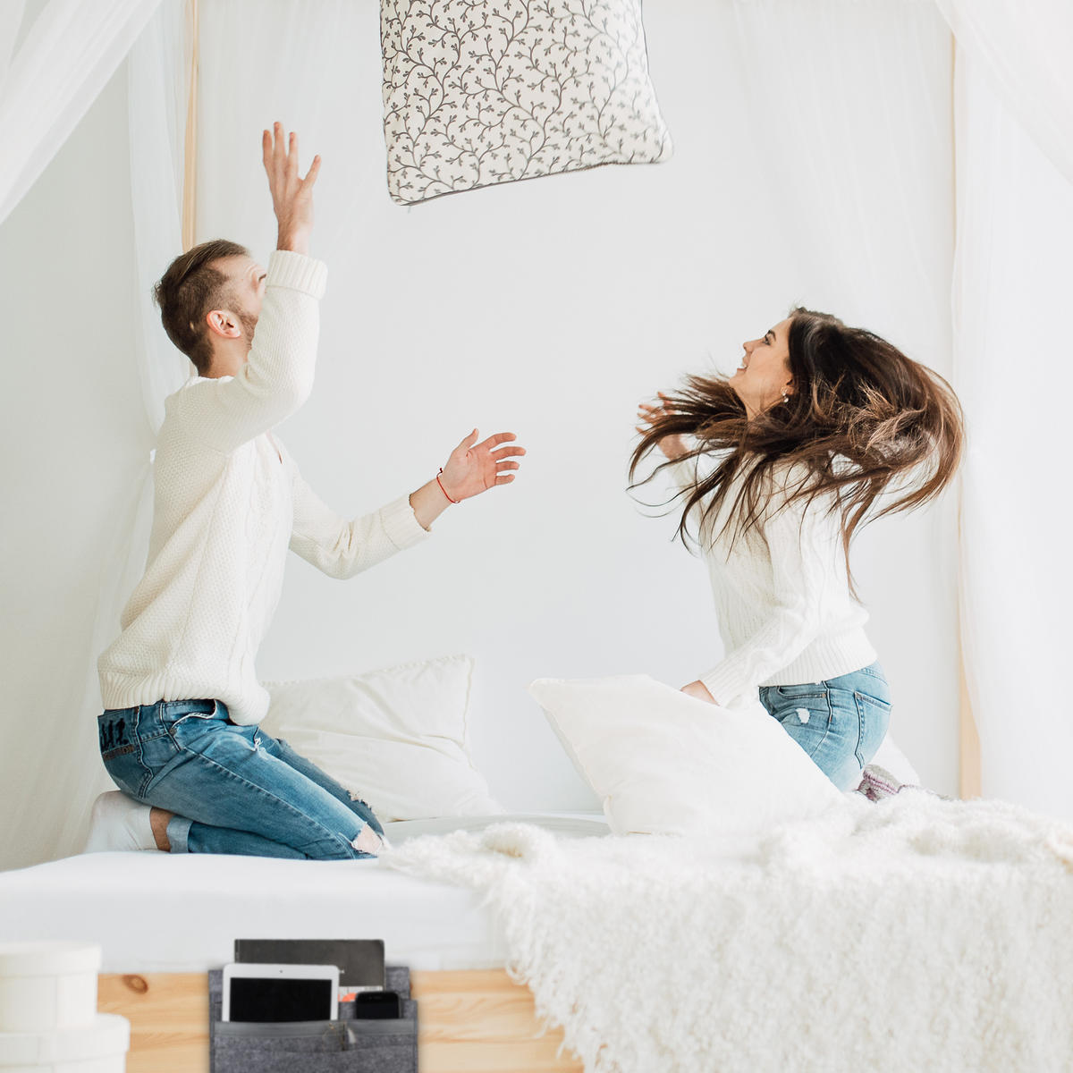 BETTTASCHE - Anthrazit, Textil - Relaxdays