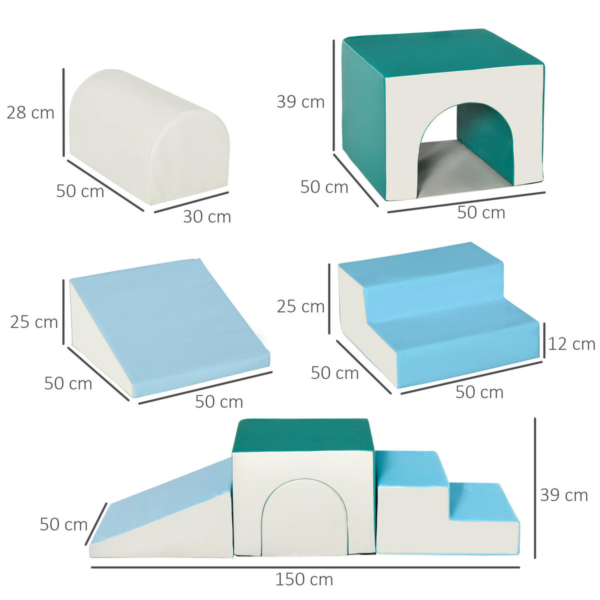 KINDER-SOFTPLAY-SET - Blau, Kunststoff (50/39/150cm) - HOMCOM