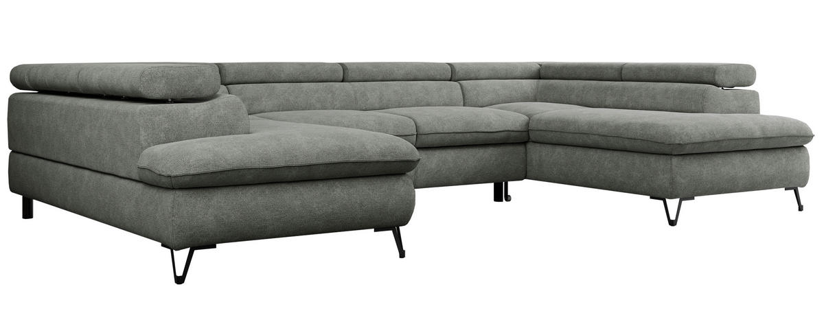 WOHNLANDSCHAFT PETER U Struktur Grau - Schwarz/Grau, Textil/Metall (346/76/208cm) - MKS