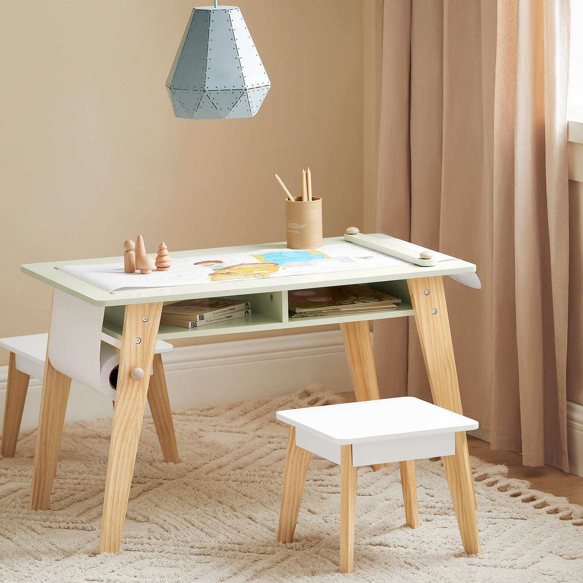 KINDERSITZGRUPPE Weiß-Grün - Weiß/Naturfarben, Holz/Holzwerkstoff (80/50/48cm) - SoBuy