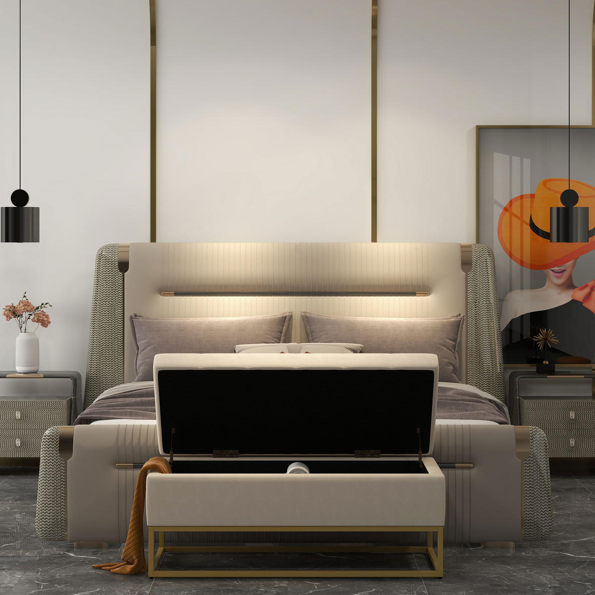 SITZBANK, Polsterbank, Bettbank, Beige - Beige, Kunststoff/Metall (44/49/110cm) - HOMCOM