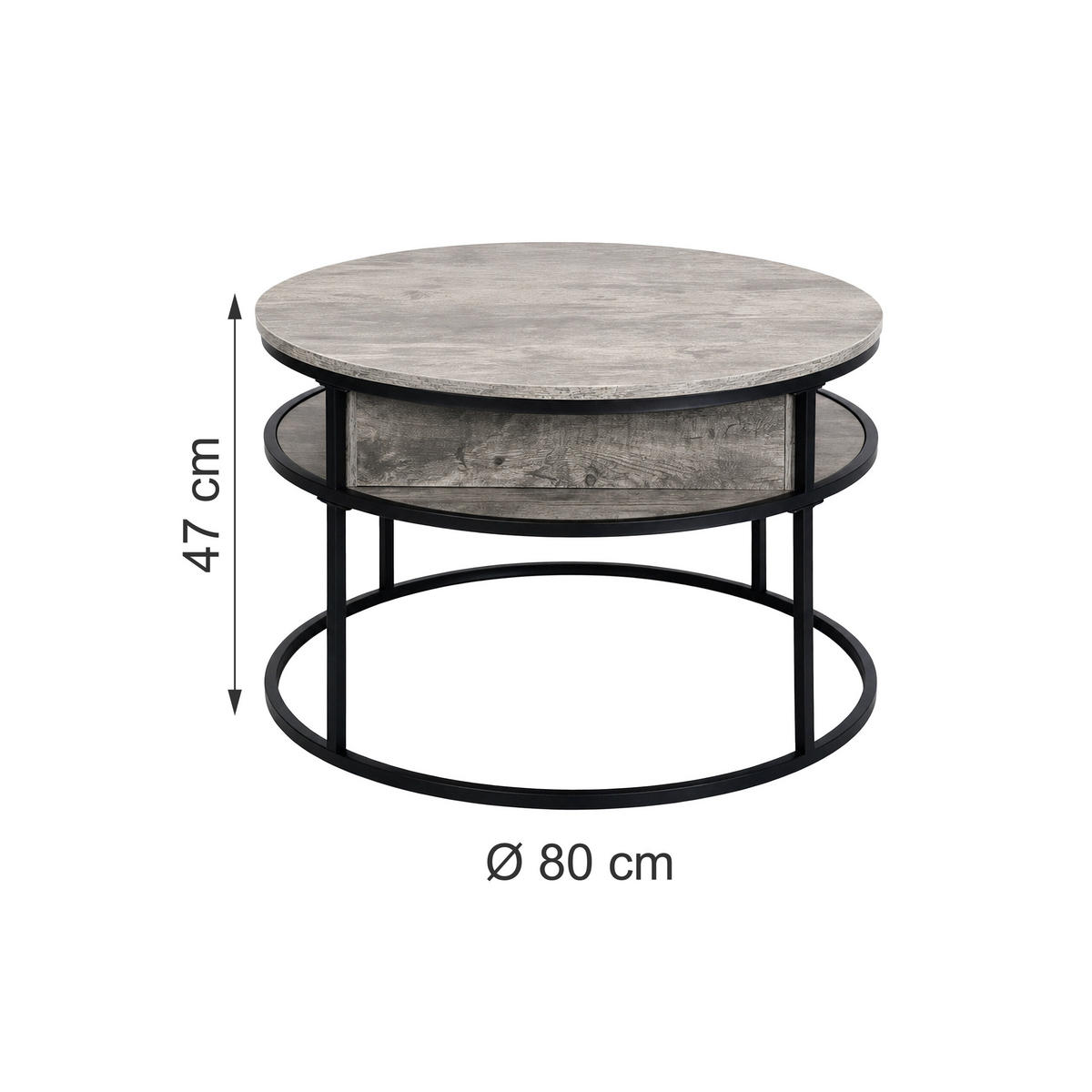 MASĂ DE CAFEA Negru cu blat ridicabil - maro, compozit lemnos/metal (80/80/47cm) - Relaxdays