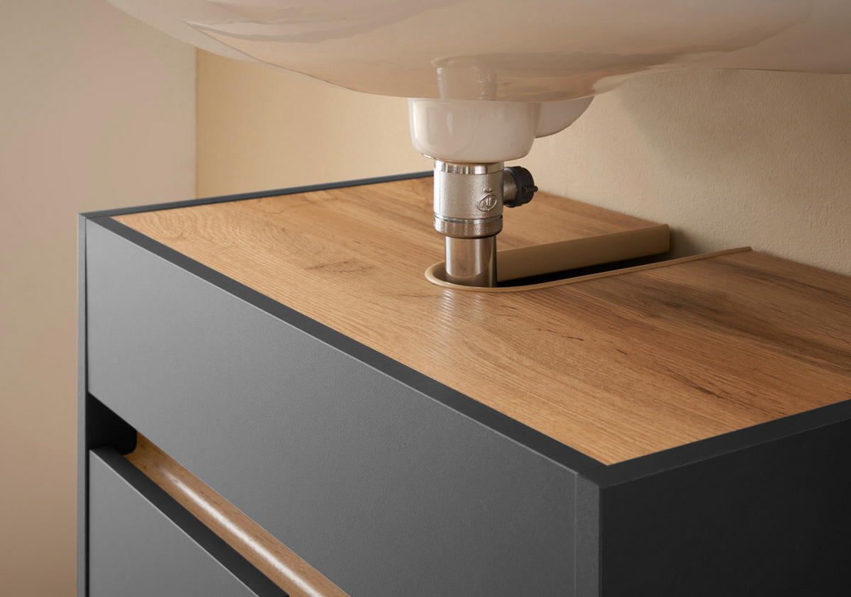 WASCHBECKENUNTERSCHRANK grau matt, Wotan Eiche, Badezimmer Unterschrank 60 cm - Eiche Wotan/Schwarz, Holzwerkstoff/Kunststoff (60/62/34cm) - Furn.Design