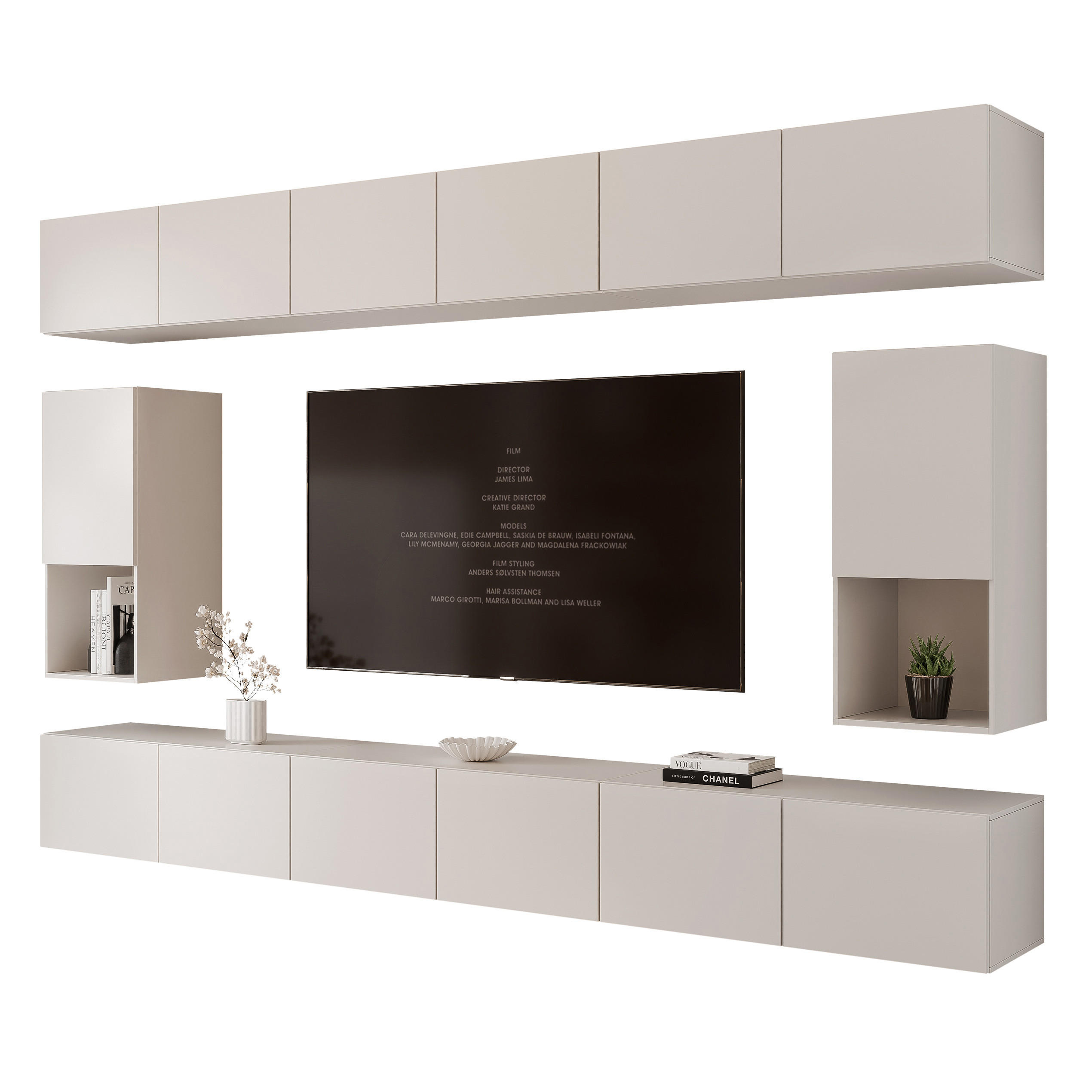 WOHNWAND ANGEL LINE IV 4-teilig, mit LED-Beleuchtung, Kaschmir - Kaschmir, Holzwerkstoff (300/162/40cm) - Idohome