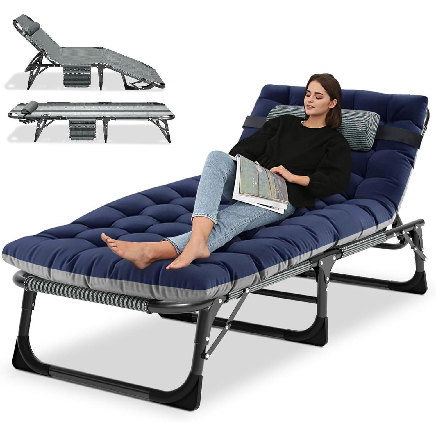 GARTENLIEGE Klappbar mit Matratze und Kopfstütze 200 kg belastbar Blau - Blau, Textil (68/30/191cm)