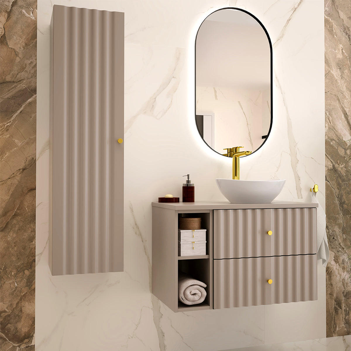 BADMÖBEL 80.6cm Izae 2er-Set Kaschmir - Beige, Holzwerkstoff (80.6/52.2/46.5cm) - Petits-meubles