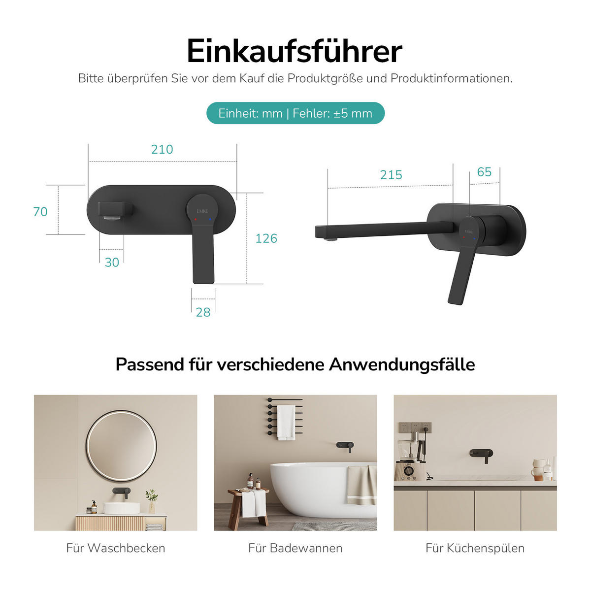 WASCHTISCHARMATUR mit Luftsprudler Messing Schwarz - Schwarz, Metall (21/7/28.8cm) - EMKE